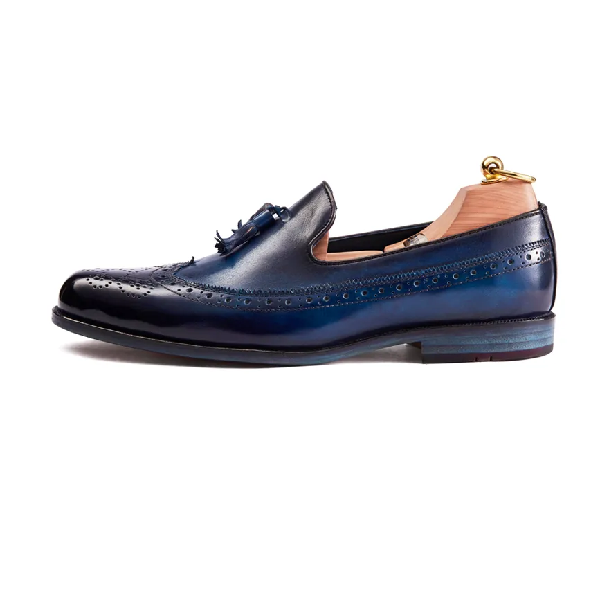 Edward Navy Blue Patina Tassel Loafer
