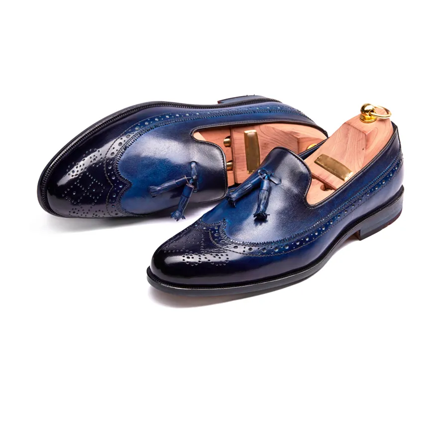 Edward Navy Blue Patina Tassel Loafer