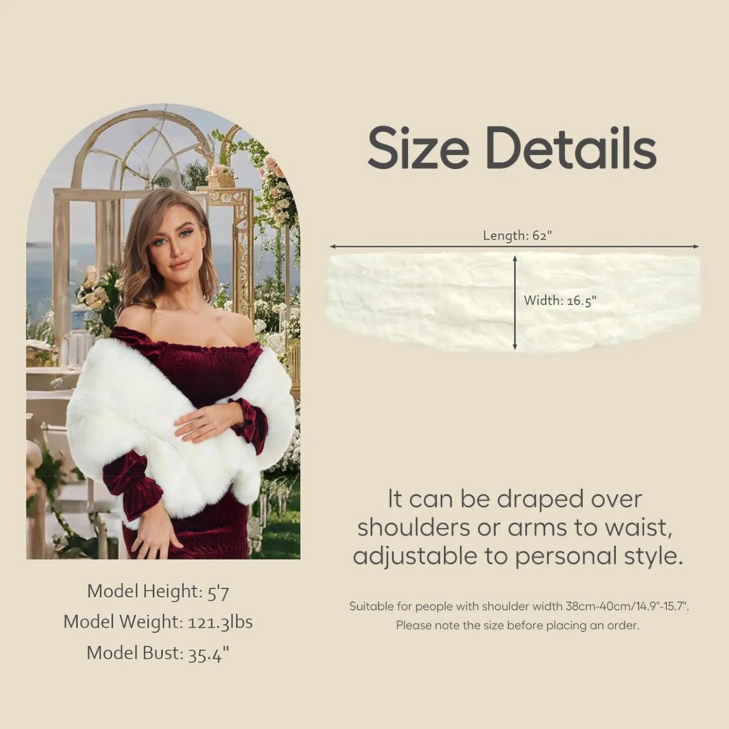 ELFJOY Luxury Faux Fur Shawl for Women Winter Fur Coat Wedding Party Fur Stole Wraps for Evening Dresses