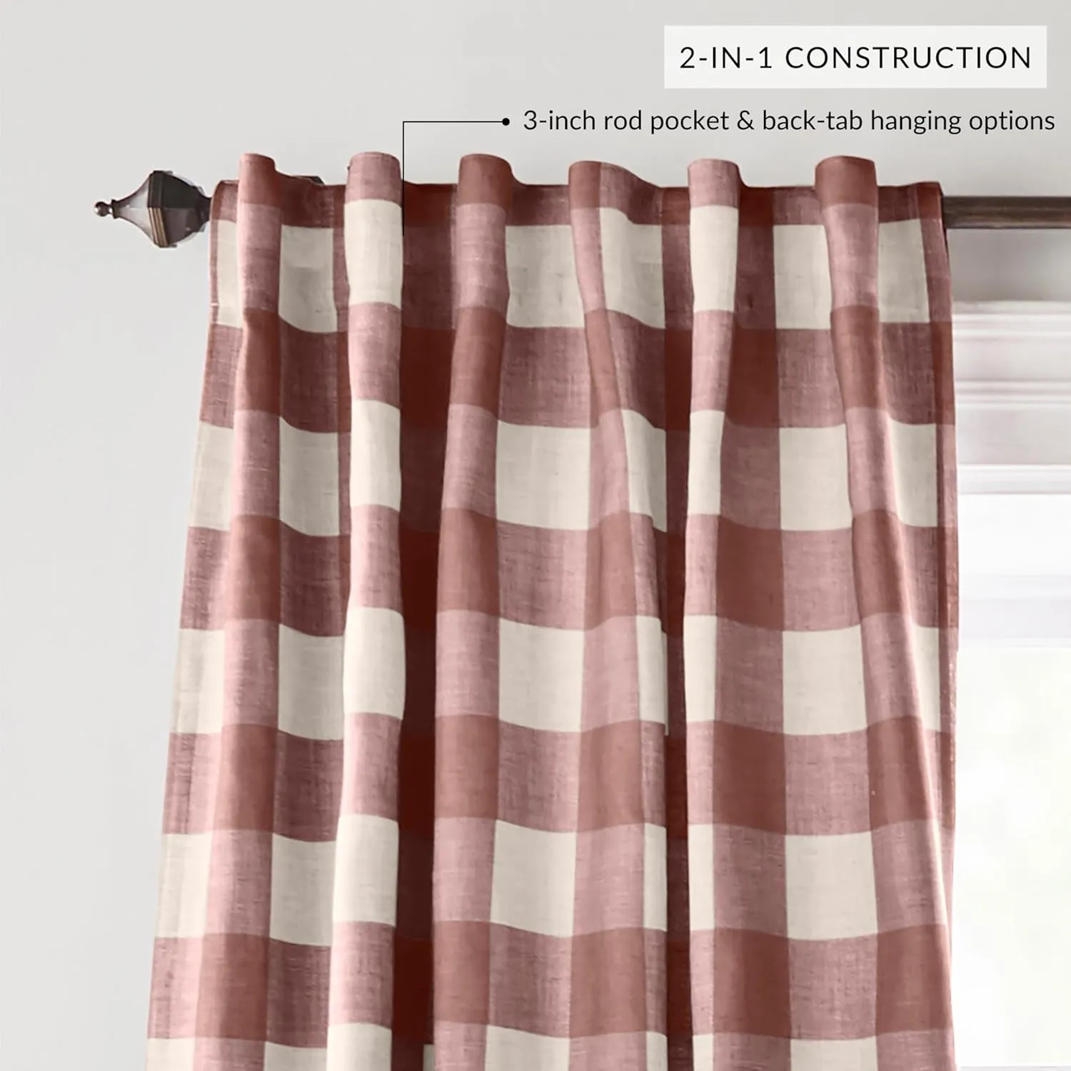 Elrene Home Fashions Farmhouse Living Grainger Buffalo-Check Blackout Window Curtain, Living Room and Bedroom Drape with Rod Pocket Tabs, 52" x 84", Red, 1 Panel