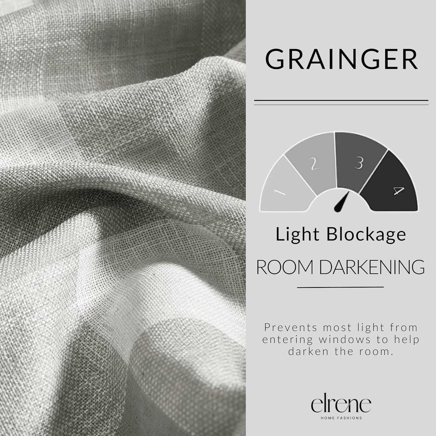 Elrene Home Fashions Farmhouse Living Grainger Buffalo-Check Blackout Window Curtain, Living Room and Bedroom Drape with Rod Pocket Tabs, 52" x 95", Grey, 1 Panel
