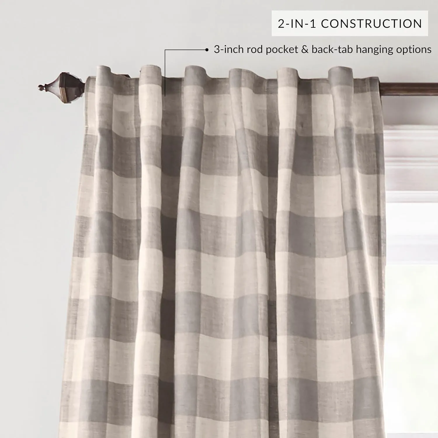 Elrene Home Fashions Farmhouse Living Grainger Buffalo-Check Blackout Window Curtain, Living Room and Bedroom Drape with Rod Pocket Tabs, 52" x 95", Grey, 1 Panel