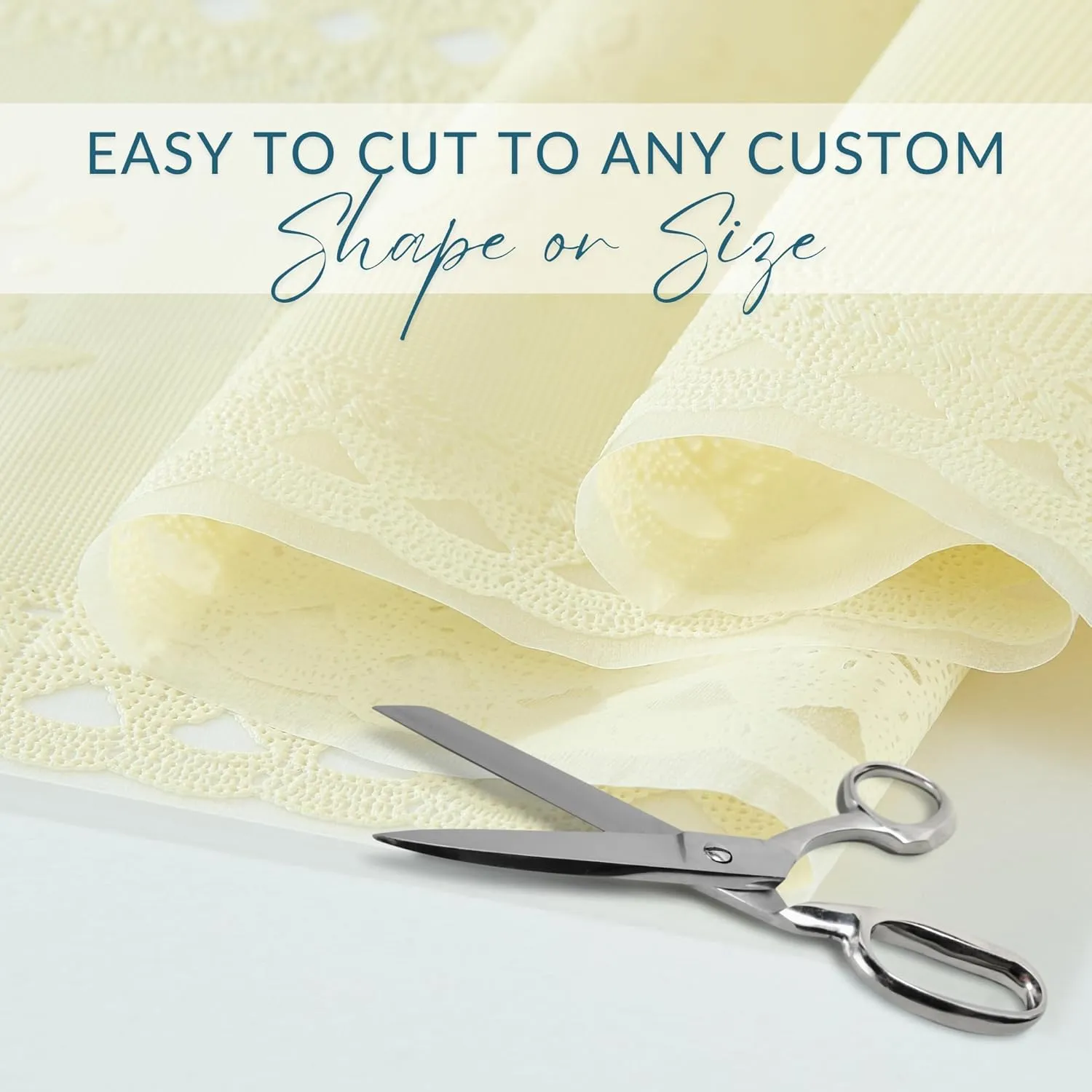 Elrene Home Fashions Lace Inspired Square Vinyl Fabric - 3 Yard Cut, Protective Table Cover for Dining & Kitchen Tables, Decoration or DIY Crafting, Ecru, 54"x108"