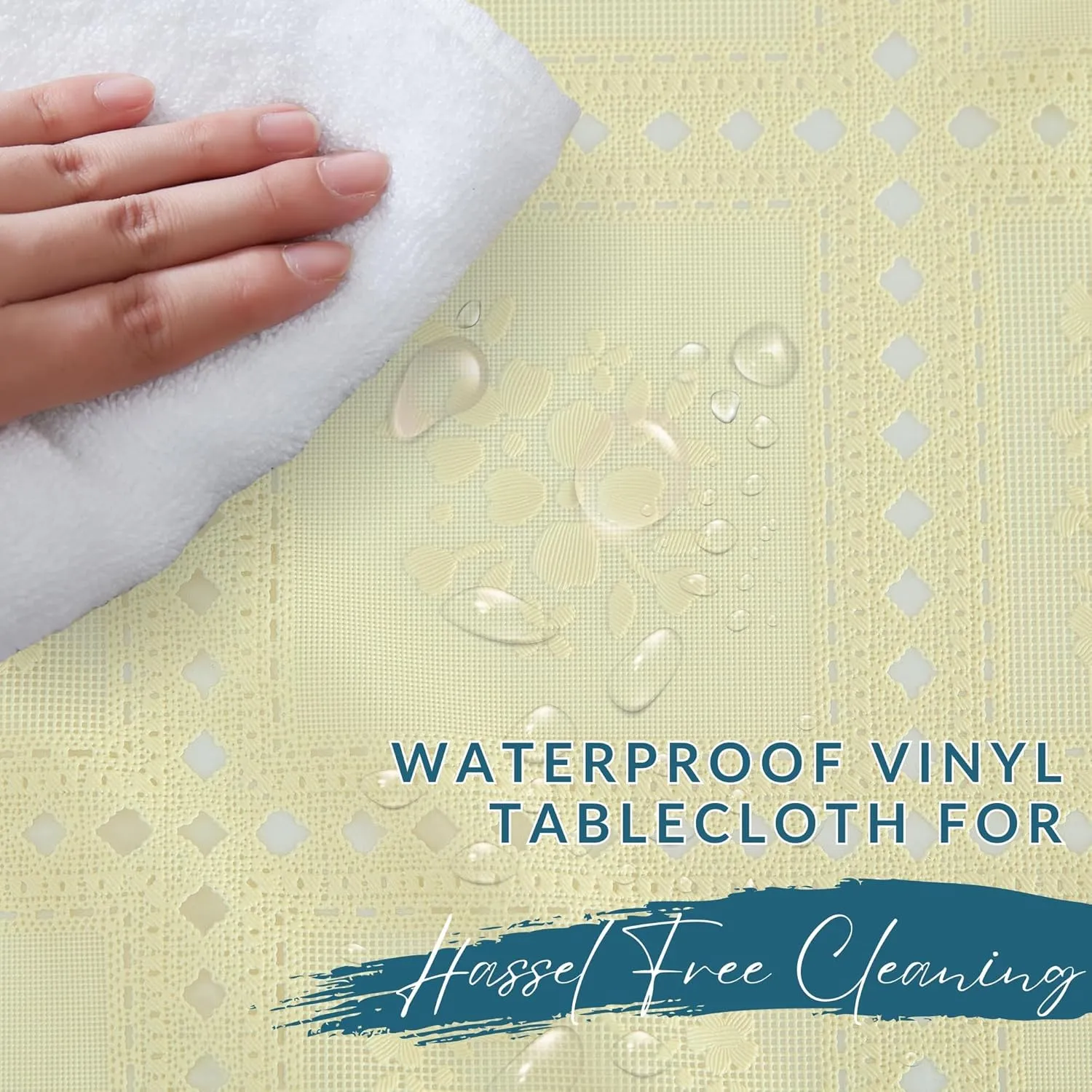 Elrene Home Fashions Lace Inspired Square Vinyl Fabric - 3 Yard Cut, Protective Table Cover for Dining & Kitchen Tables, Decoration or DIY Crafting, Ecru, 54"x108"