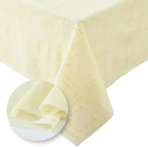 Elrene Home Fashions Lace Inspired Square Vinyl Fabric - 3 Yard Cut, Protective Table Cover for Dining & Kitchen Tables, Decoration or DIY Crafting, Ecru, 54"x108"