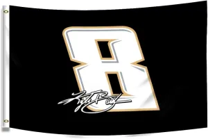 ENMOON Autographed Checkered Racing Flag Kyle Busch #8 Flag Banner 3x5Ft with Brass Grommets for Car Fans Indoor Outdoor Decor
