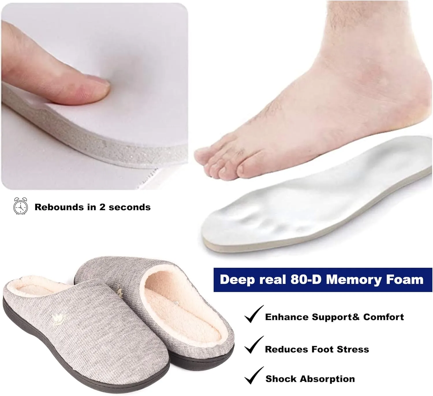 EuropeanSoftest Women's Classic French Terry Lining Slip On 80-D Memory Foam Slippers Breathable Washable Indoor/Outdoor House Shoe w/Anti Slip Sole