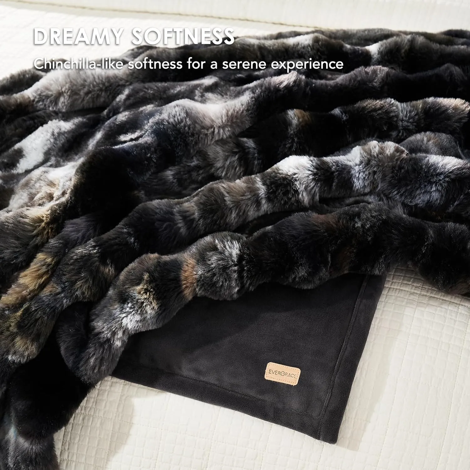 EVERGRACE Ultra Soft Luxury Fluffy Ridgeline Faux Rabbit Fur Bubble Throw Blanket, Thick Warm Fuzzy Throw for Bed, Cozy Plush Reversible Blanket for Couch,Charcoal Gray Heather, 60x80 Inches, 870 GSM