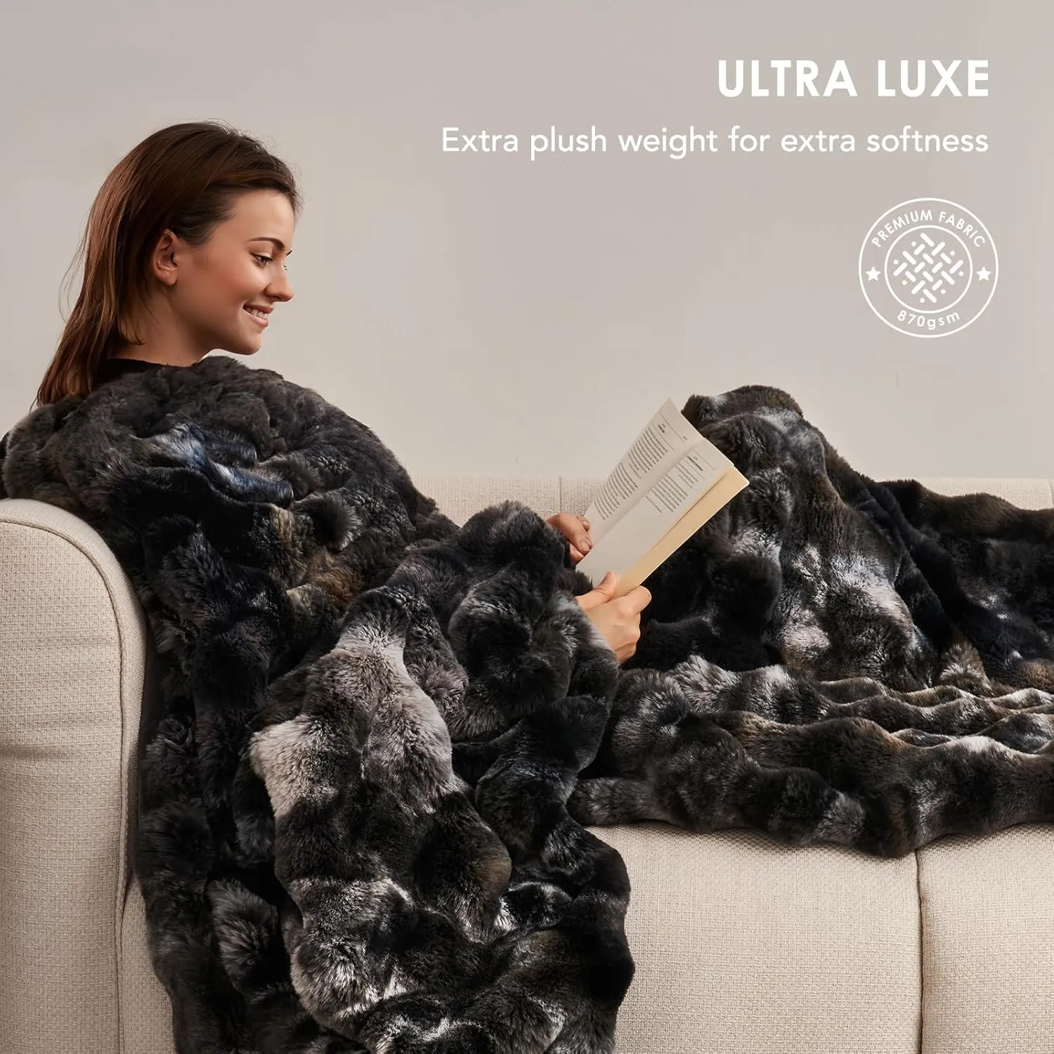 EVERGRACE Ultra Soft Luxury Fluffy Ridgeline Faux Rabbit Fur Bubble Throw Blanket, Thick Warm Fuzzy Throw for Bed, Cozy Plush Reversible Blanket for Couch,Charcoal Gray Heather, 60x80 Inches, 870 GSM