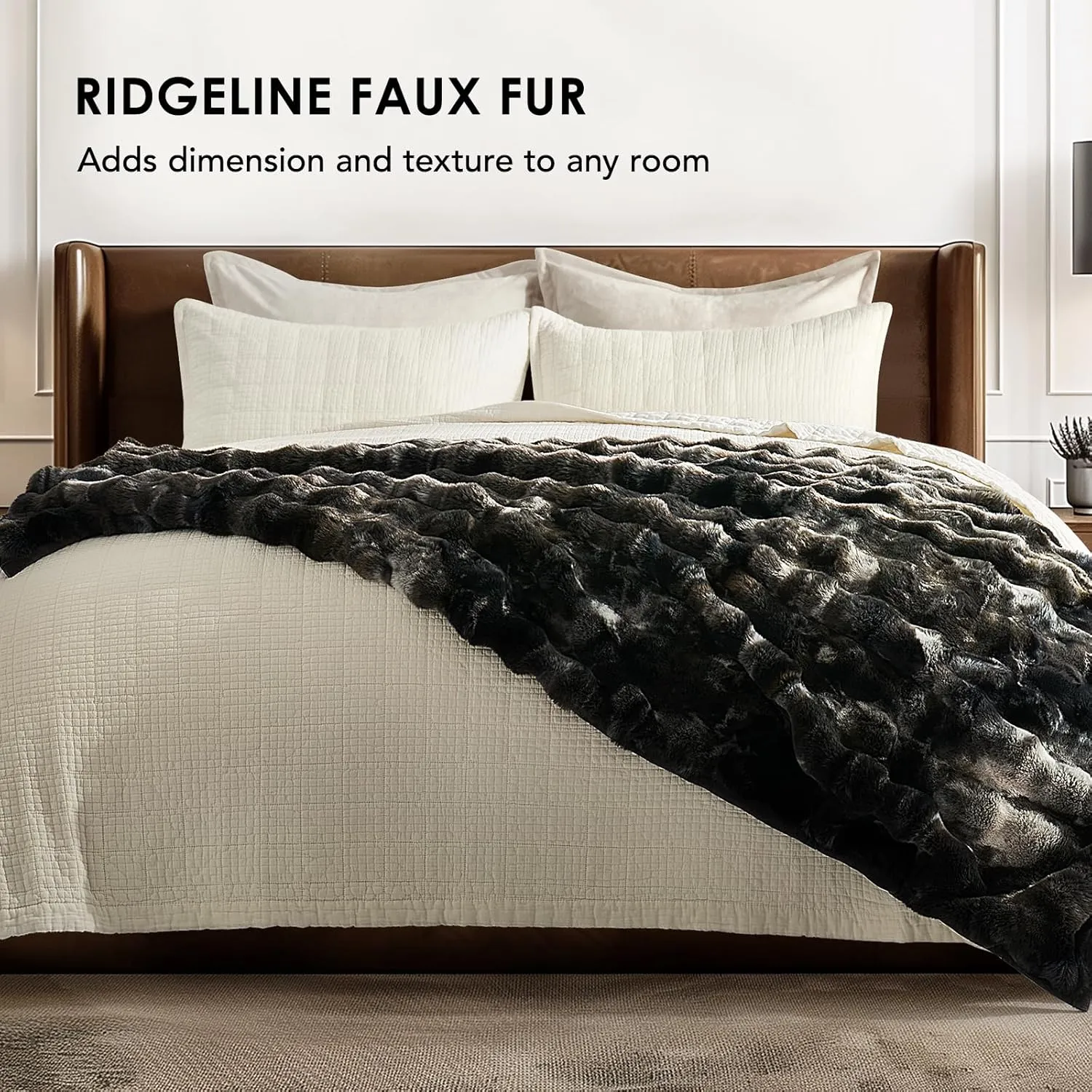 EVERGRACE Ultra Soft Luxury Fluffy Ridgeline Faux Rabbit Fur Bubble Throw Blanket, Thick Warm Fuzzy Throw for Bed, Cozy Plush Reversible Blanket for Couch,Charcoal Gray Heather, 60x80 Inches, 870 GSM
