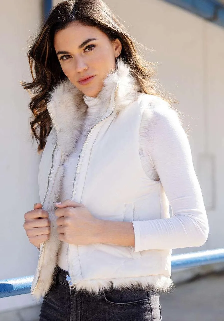Fabulous-Furs Donna Salyers Chevron Reversible Faux Fur Zip Vest
