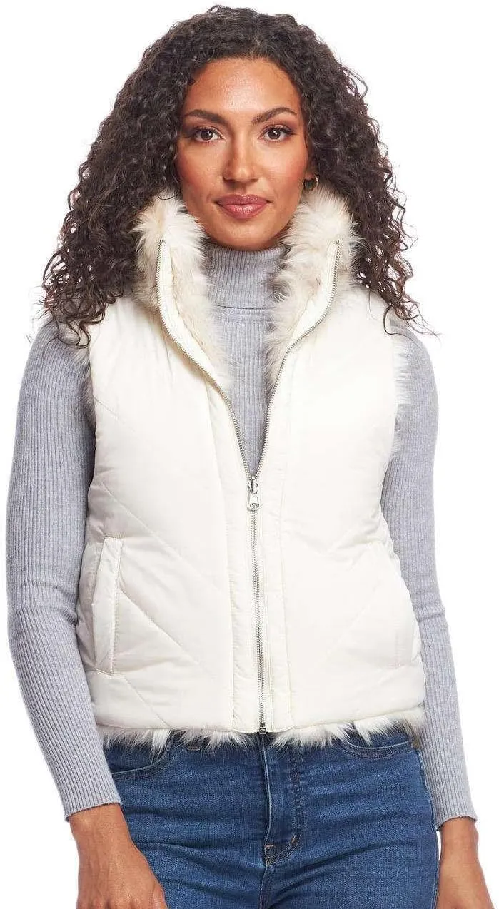 Fabulous-Furs Donna Salyers Chevron Reversible Faux Fur Zip Vest