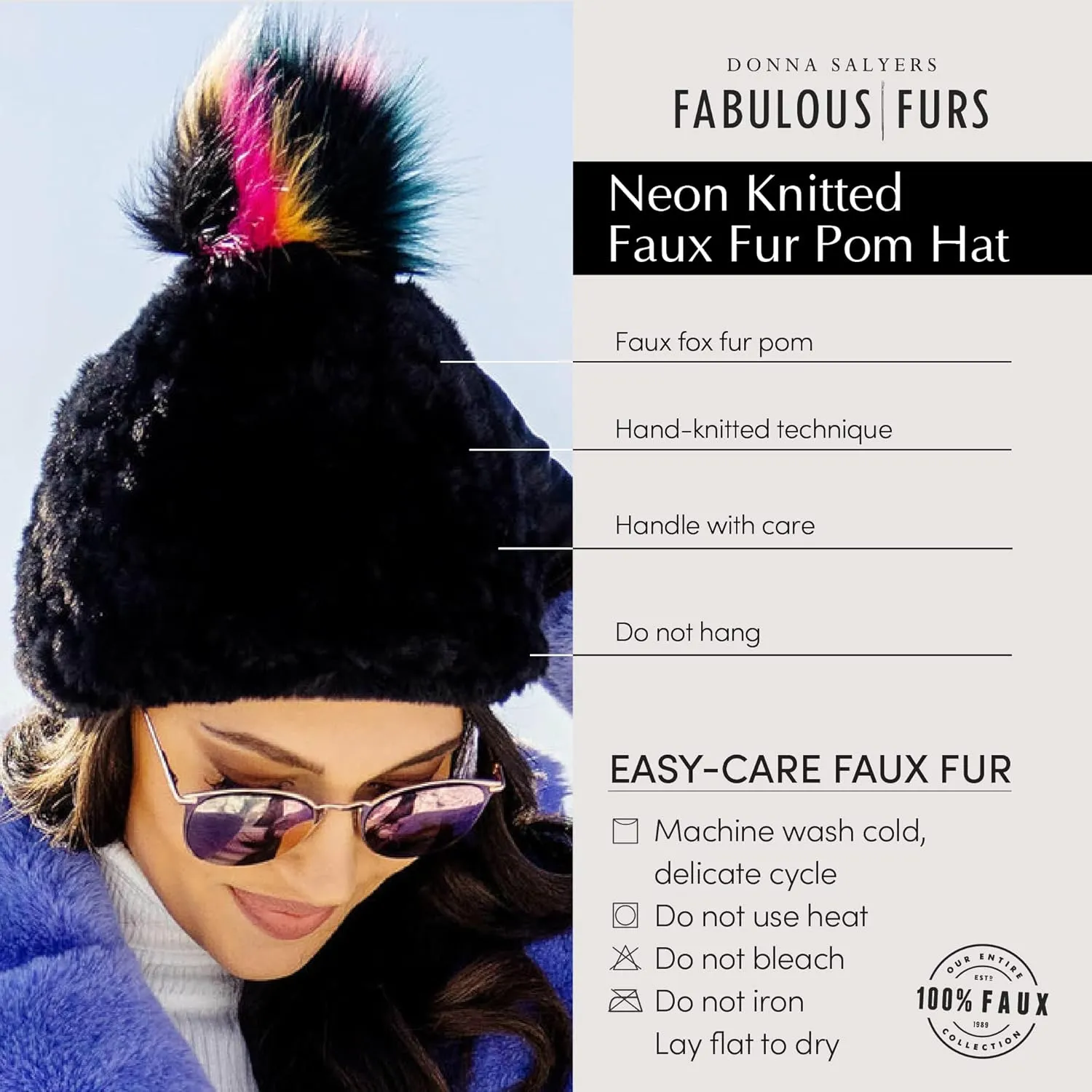 Fabulous-Furs Donna Salyers Neon Knitted Faux Fur Pom Hat