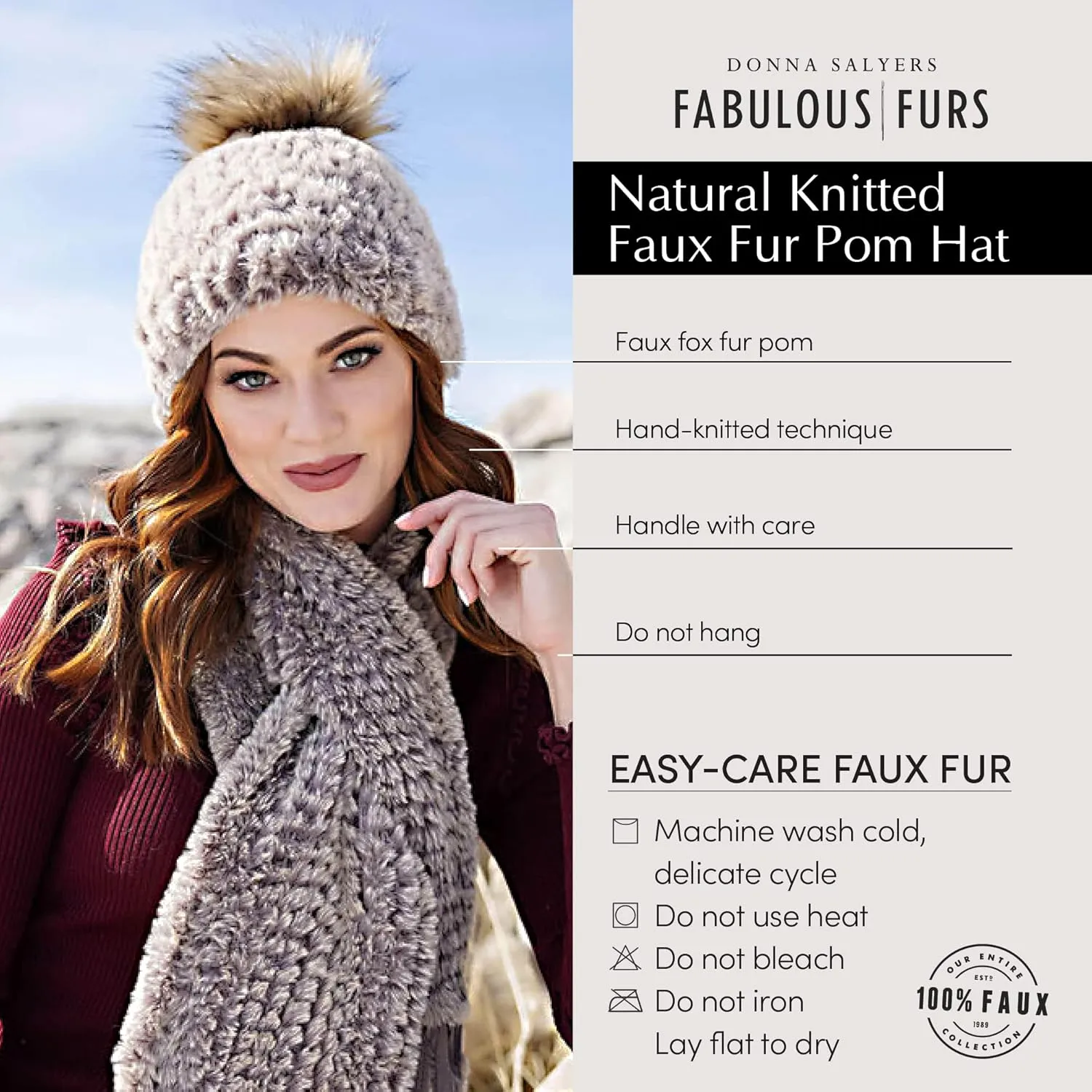 Fabulous-Furs Donna Salyers Neon Knitted Faux Fur Pom Hat