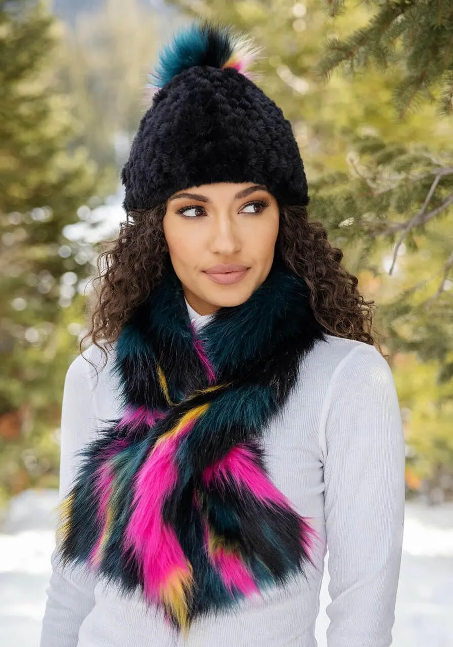 Fabulous-Furs Donna Salyers Neon Knitted Faux Fur Pom Hat