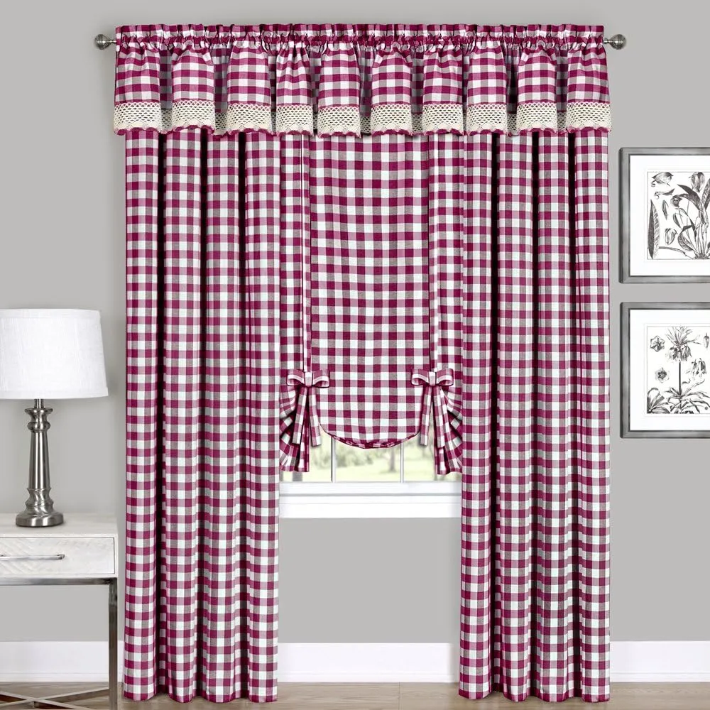 Farmhouse Curtains, Buffalo Plaid Drapes, Classic Country Plaid Gingham Checkered Design, Farmhouse Decor, Window Curtain Treatments 42" x 63" Single Panel, Burgundy