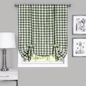 Farmhouse Curtains Kitchen Décor, Buffalo Plaid Valance, Classic Country Plaid Gingham Checkered Design, Farmhouse Décor, Window Curtain Treatments (Sage, Tie-Up Shade)