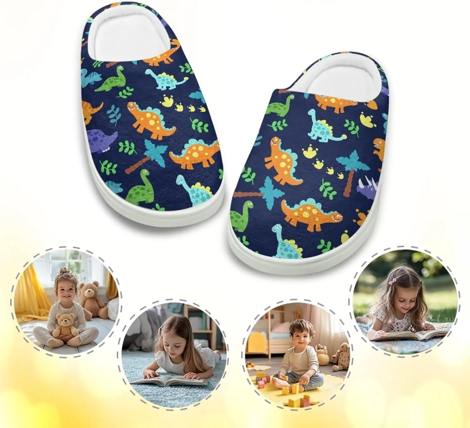 Fashion Warm House Slippers Soft Rubber Sole Anti-Skid Shoes Boys Girls Light Elastic Travel Slippers for Party Size 9-15 White Sole