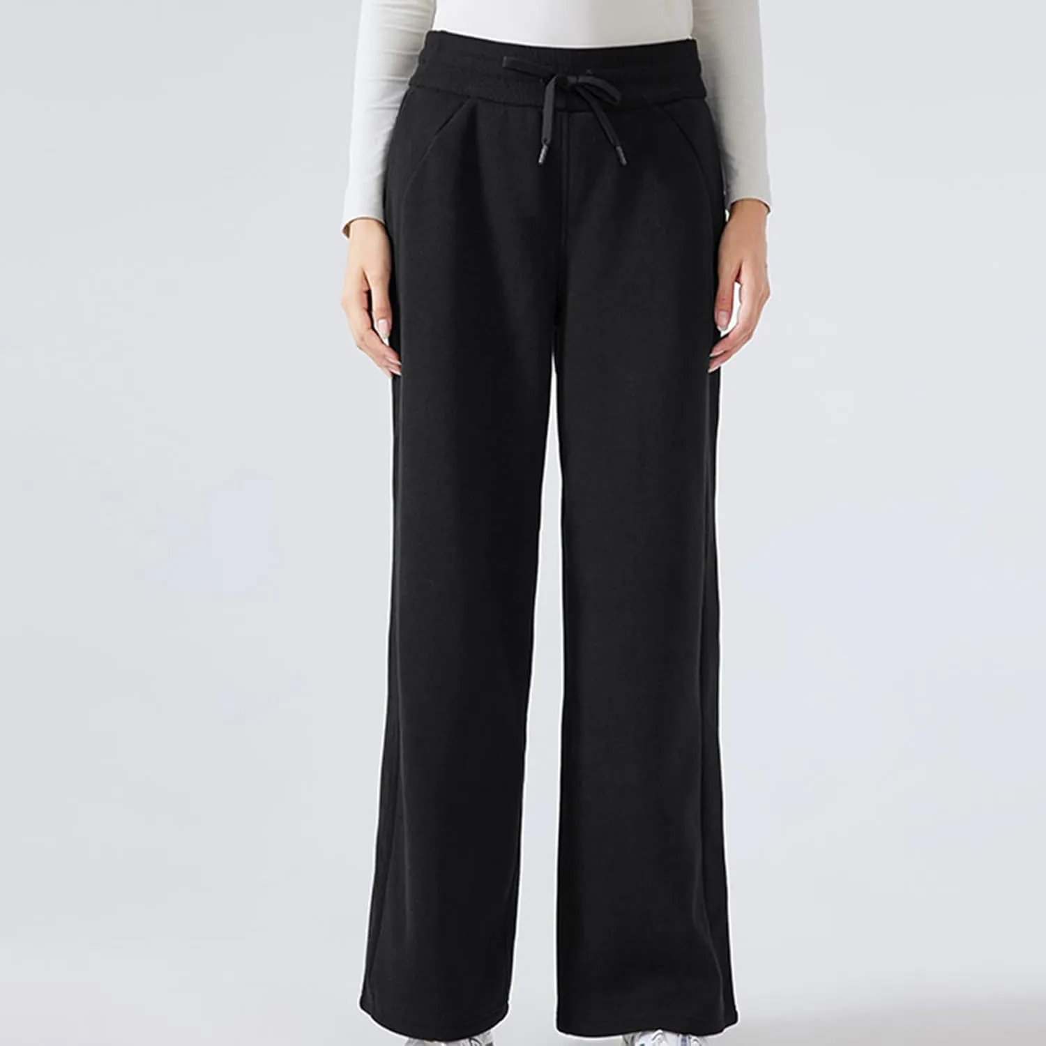 Fleece Lined Pants Women High Waist Warm Pants for Women Winter Straight Leg Sweatpants Thermal Joggers Pant