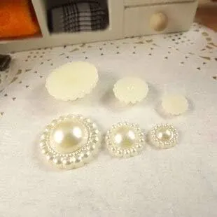 Flower Shape Cabochon Cameo Bezel Flatback Imitation Pearls Beads Mobile Case Bridal Shoe Handbag Glue on Hair Bowknot Scrapbook - (Item Dia: 16mm)