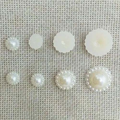 Flower Shape Cabochon Cameo Bezel Flatback Imitation Pearls Beads Mobile Case Bridal Shoe Handbag Glue on Hair Bowknot Scrapbook - (Item Dia: 16mm)