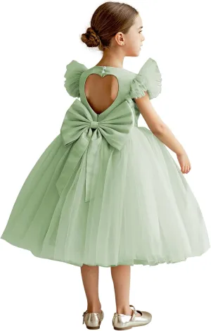 Fly Ruffle Sleeve Heart Back Dress Fancy Vintage Tulle Formal Pageant Party Dresses