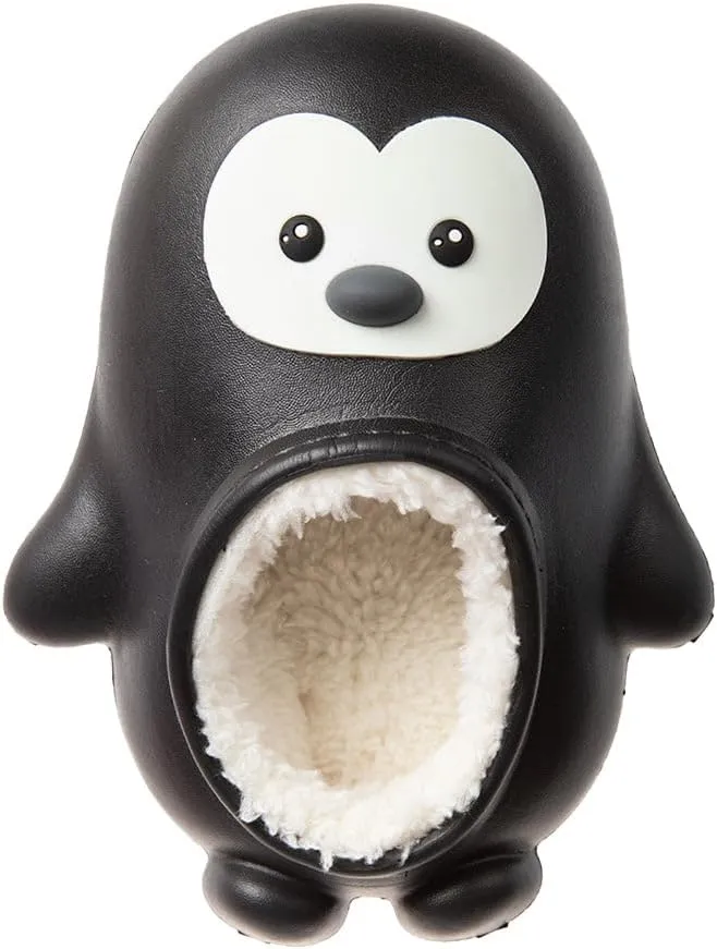 Foamwalk Toddler Unisex Novelty House Clogs with Faux Fur Lining - Penguin Slippers for Toddler Boys/Girls