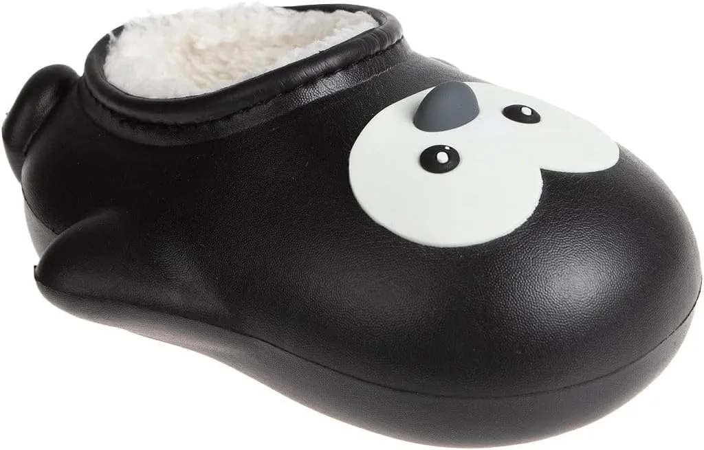 Foamwalk Toddler Unisex Novelty House Clogs with Faux Fur Lining - Penguin Slippers for Toddler Boys/Girls