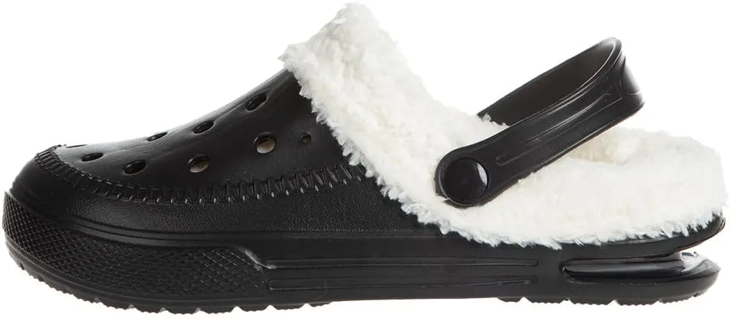 Foamwalk Women's Comfortable Furry Solid and Bubble Heel Platform Clogs with Faux Fur Lining - Fur Lined Clogs for Women
