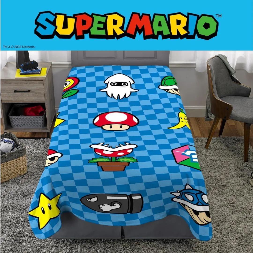 Franco Super Mario Bros. Kids Bedding Super Soft Cozy Throw Blanket, 62 in x 90 in, (Officially Licensed Product) Kids