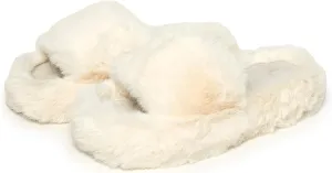Funky Junque Women's Faux Fur Memory Foam Open Toe Slippers - Mother's Day Gift - with Non Slip Sole