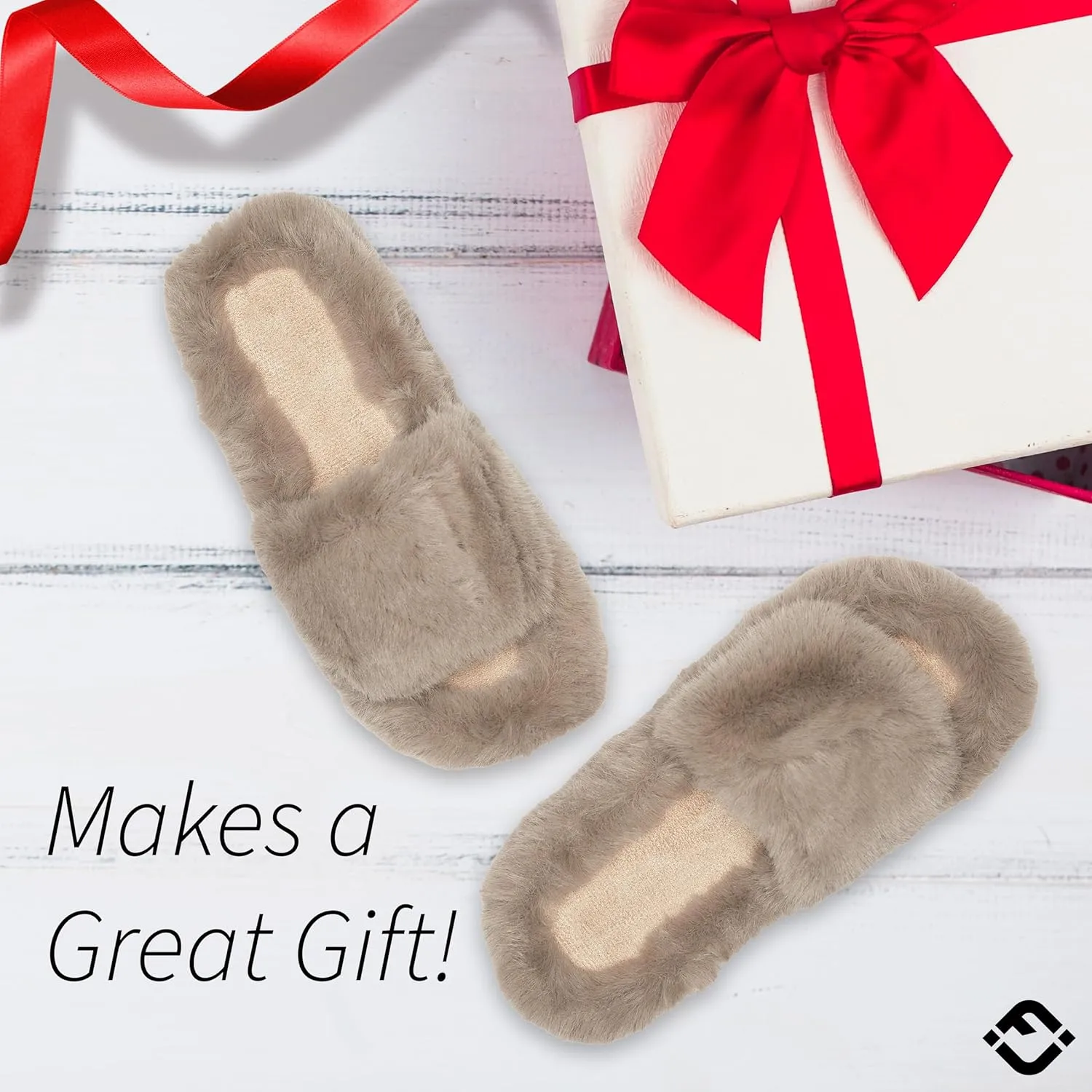 Funky Junque Women's Faux Fur Memory Foam Open Toe Slippers - Mother's Day Gift - with Non Slip Sole