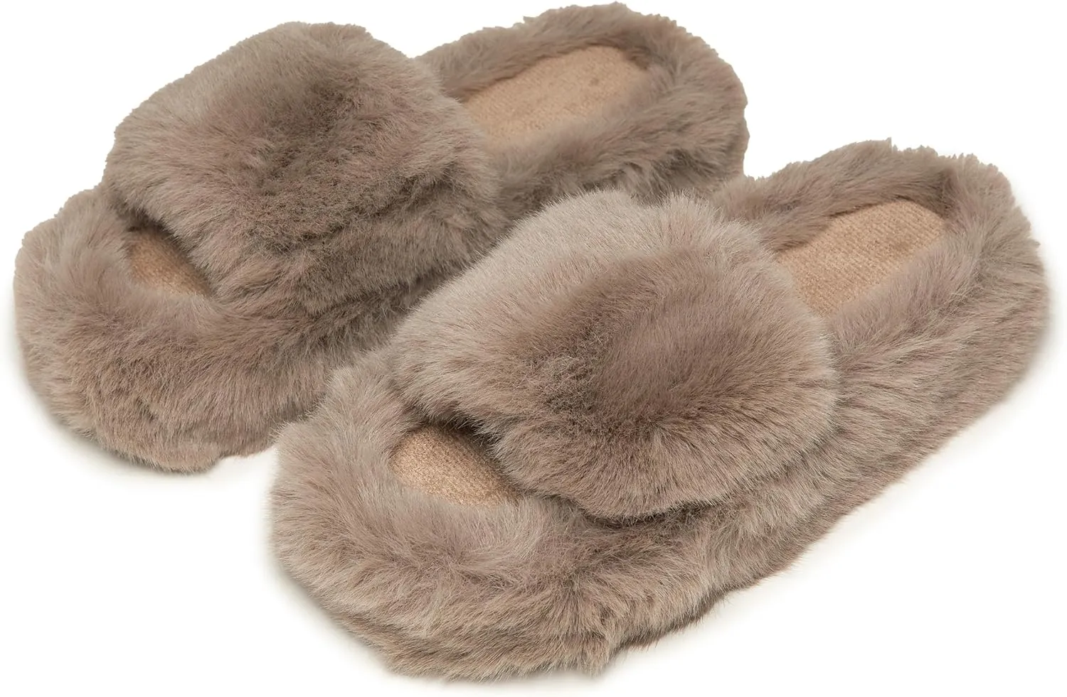 Funky Junque Women's Faux Fur Memory Foam Open Toe Slippers - Mother's Day Gift - with Non Slip Sole