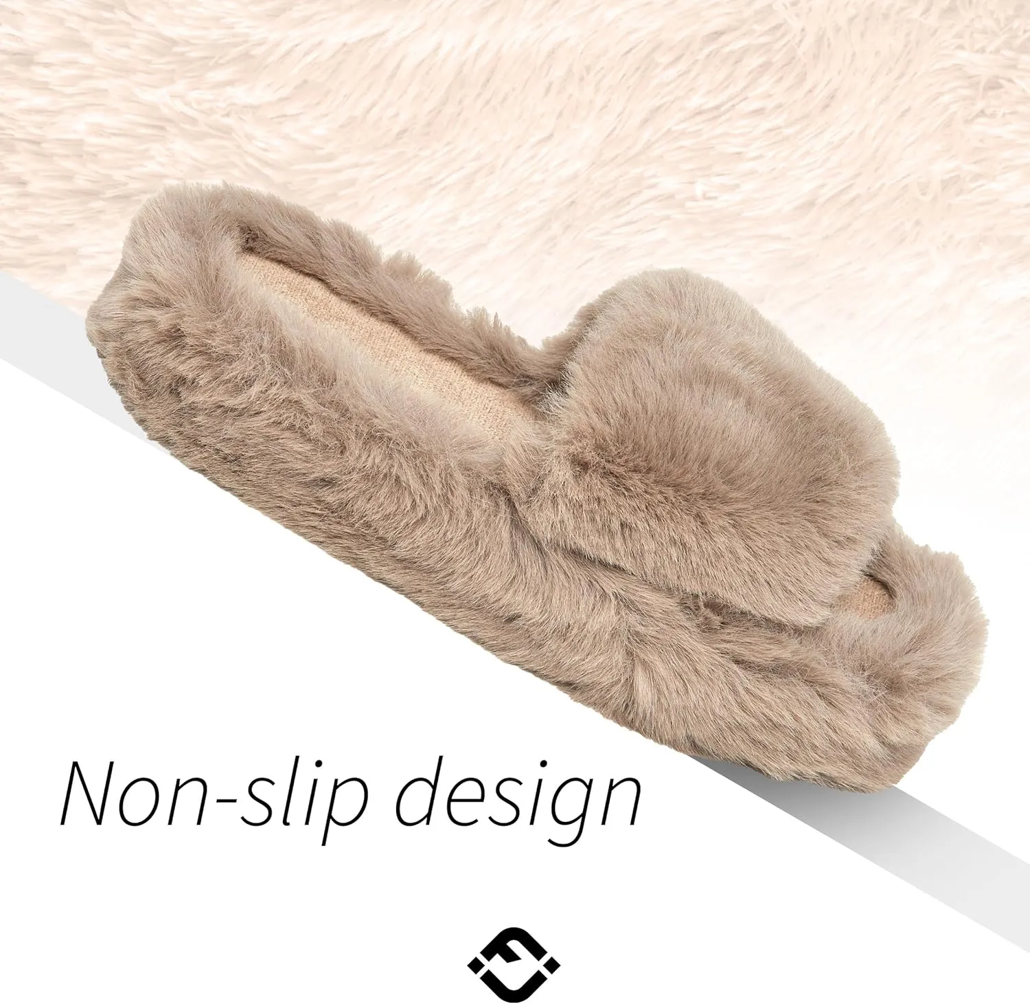Funky Junque Women's Faux Fur Memory Foam Open Toe Slippers - Mother's Day Gift - with Non Slip Sole
