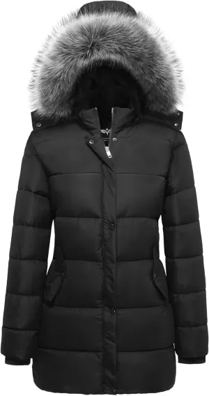 GGleaf Women's Winter Thicken Puffer Coat Warm Snow Jacket with Fur Removable Hood