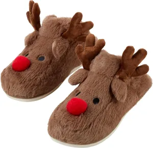 Gilbins Women's-Men's Christmas Holiday Ugly Warm Memory Foam Fury Slippers Sweater Reindeer Winter Soft Cozy Home Booties slipper for Indoor & Outdoor