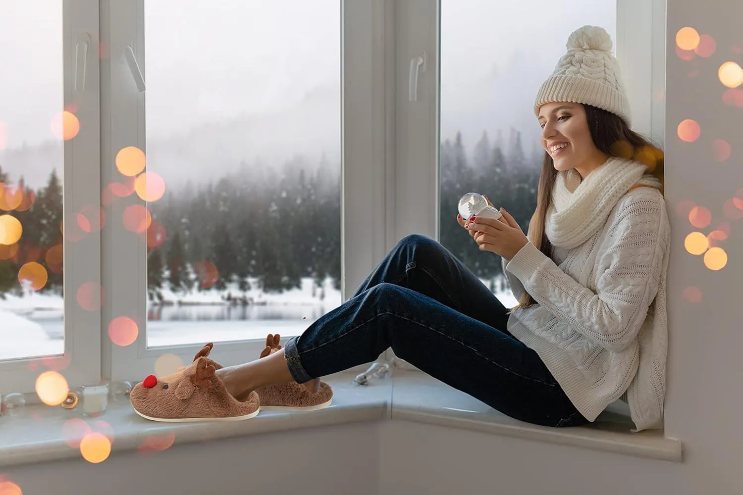 Gilbins Women's-Men's Christmas Holiday Ugly Warm Memory Foam Fury Slippers Sweater Reindeer Winter Soft Cozy Home Booties slipper for Indoor & Outdoor