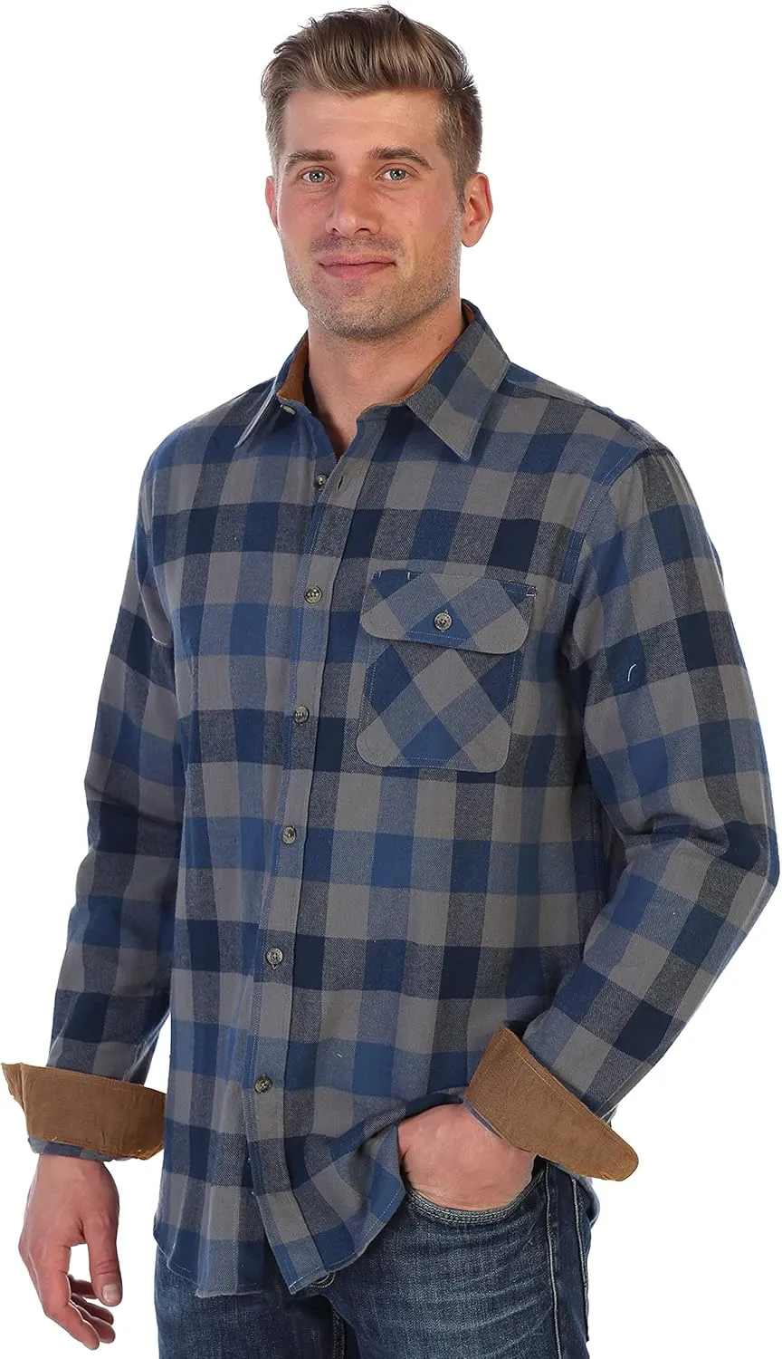 Gioberti Men's Brushed Flannel 100% Cotton Plaid Checkered Shirt with Corduroy Contrast