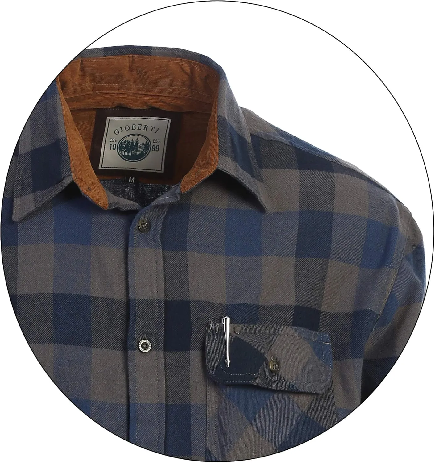 Gioberti Men's Brushed Flannel 100% Cotton Plaid Checkered Shirt with Corduroy Contrast