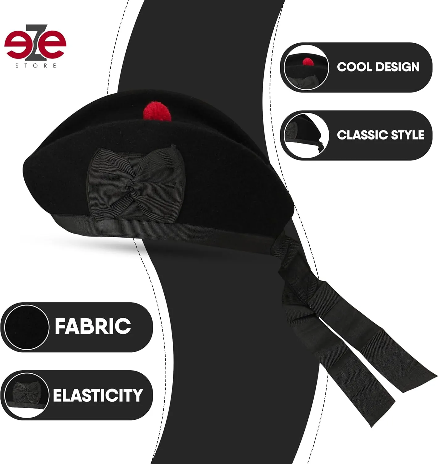 Glengarry HAT Pure Wool Cap with POM POM Soft Cotton Lining Comfortable FIT Kilt Accessories – Military Cap Highland WEAR