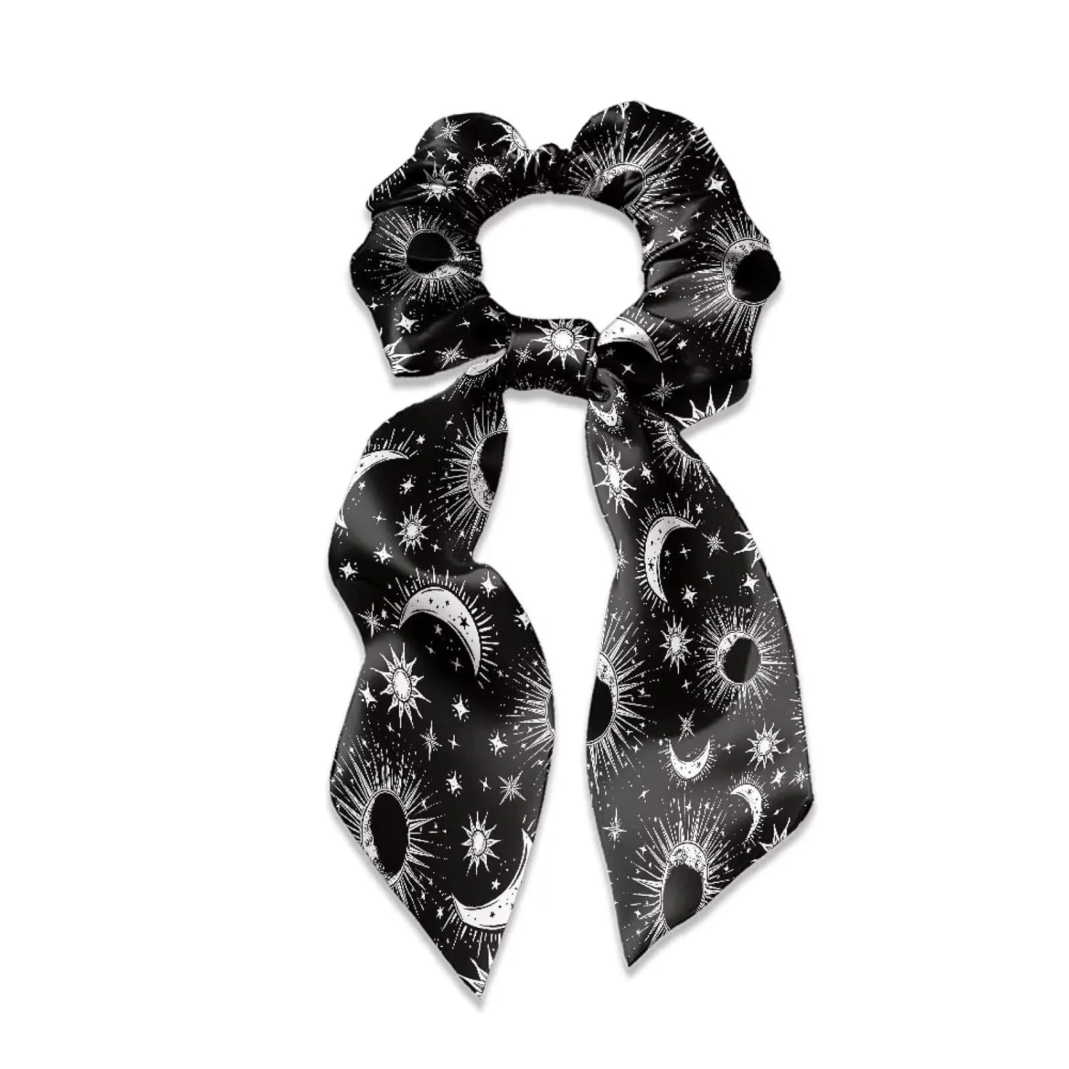 Gothic Moon Hair Scrunchies Satin Hair Tie Set of 2 Sun Hair Ribbon With Bow Knotted Bow Hair Ties for Women Elastic Hair Scarf for Curly Hair Ponytail Hair Accessories