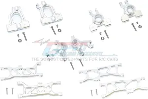 GPM Aluminum Front C-Hubs, Front Rear Knuckle Arms Front &Rear Lower Arms -28Pc Set for ARRMA1/10 4Wd Kraton 4X4 4S Blx-Ara102690 (Silver)