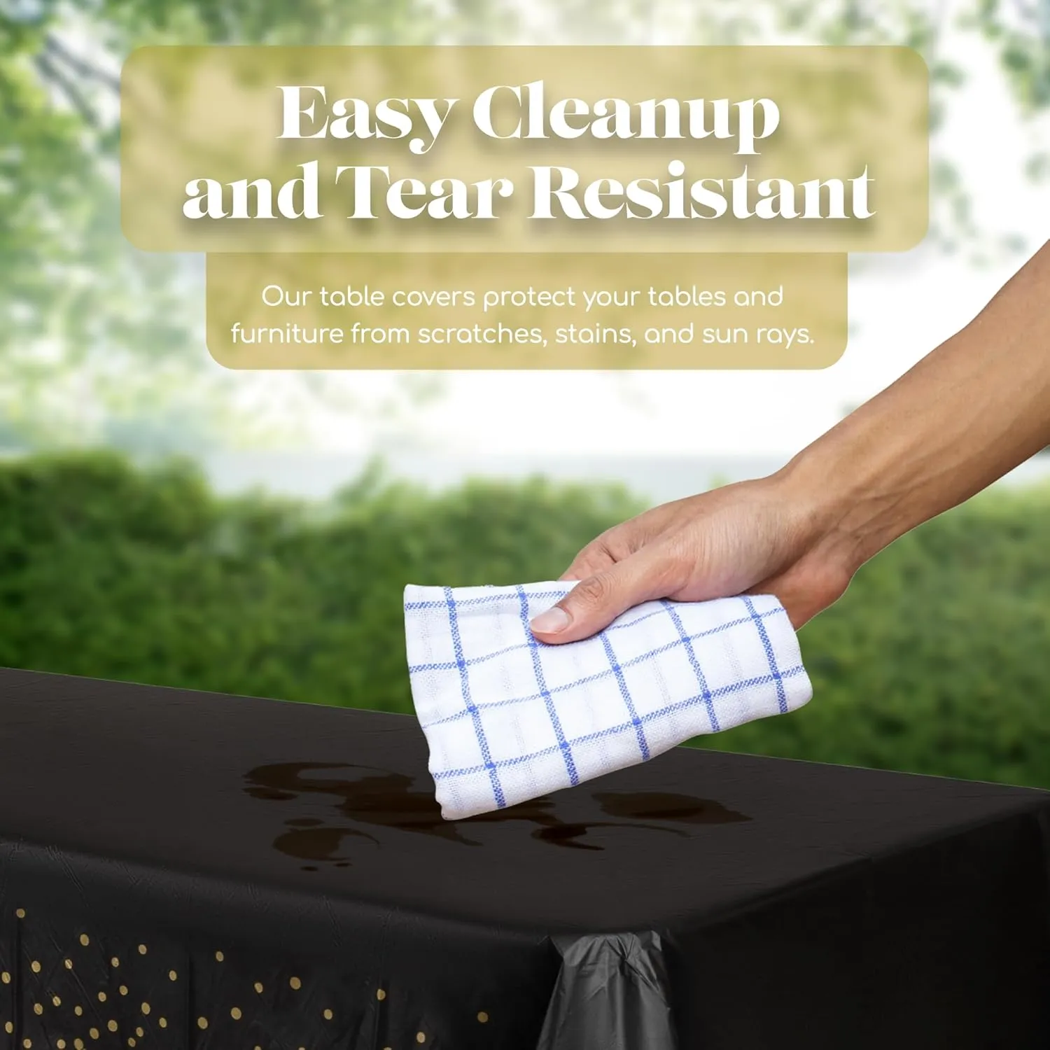 Grandipity Gold Dot on Black 12 Pack Premium Disposable Plastic Tablecloth 54 Inch x 108 Inch. Decorative Rectangle Table Cover