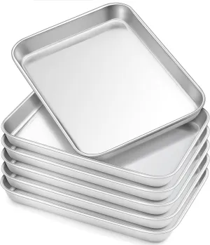 HaWare 6-Piece Toddler Plates, Stainless Steel Kids Plates, Metal Dinner Dish for Children, 7.3" x 5.3" x 0.8" Feeding Baking Camping Tray, Reusable Dinnerware, Non-toxic, Oven Safe & Dishwasher Safe