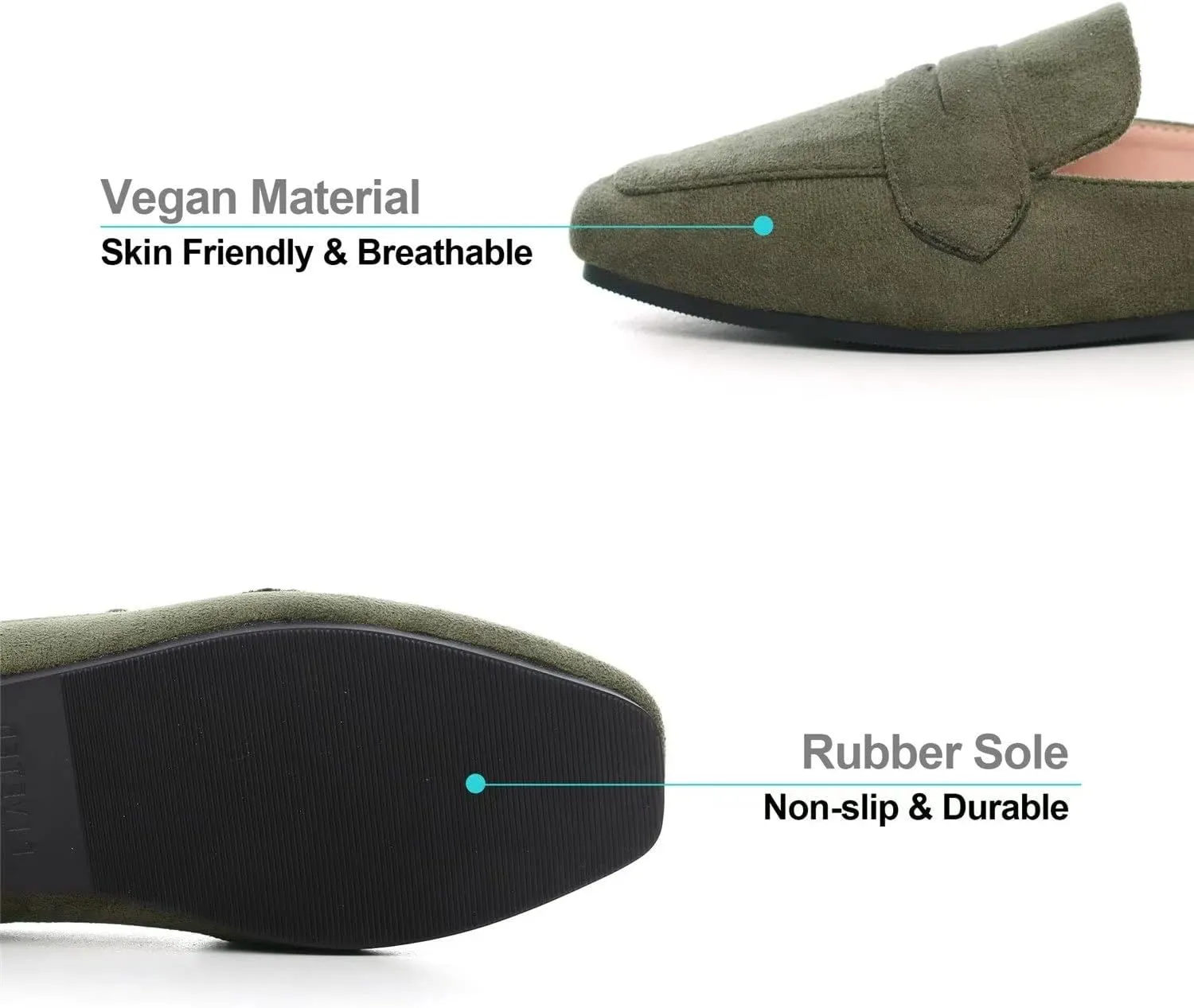 Hee grand Mules for Women Flats Square Toe Slip on Flat Slides Comfortable Suede Women Slippers Backless Loafer Shoes