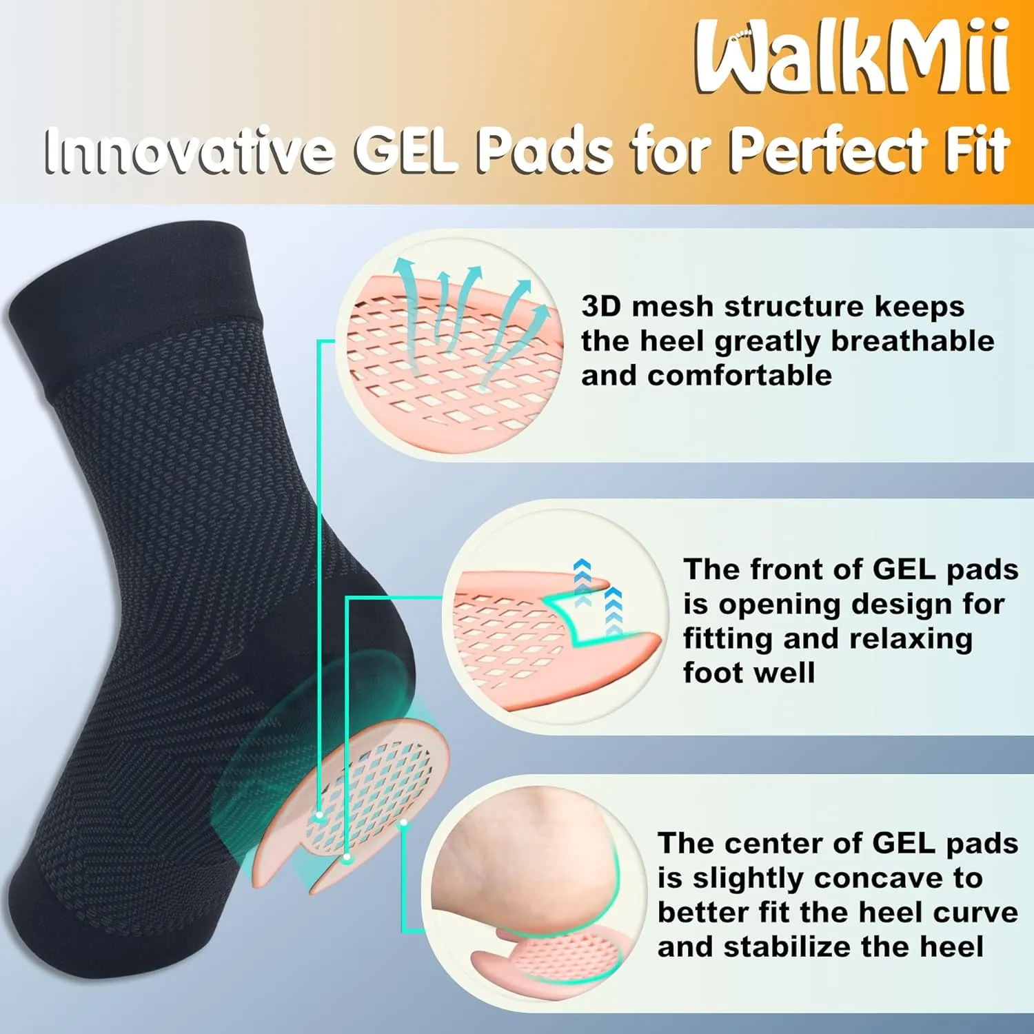 Heel Protector Compression Sleeve Socks (1 Pair), Heels Cushion Cups Support for Pain Relief, Heel Spurs, Cracked Foot, Tendonitis - Improved Version (S/M)
