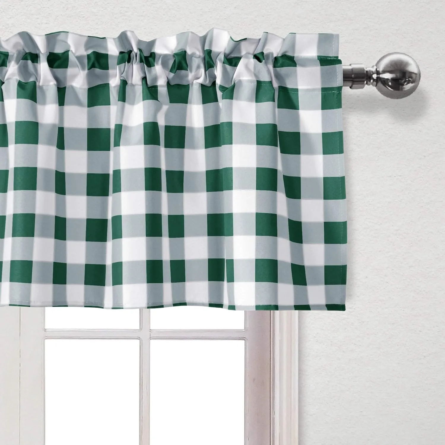 Hiasan 3 Piece Semi Sheer Kitchen Curtains Light Filtering Buffalo Checkered Tier and Valance Window Curtains Set, Forest Green, 60 W x 18 L (1 Panel)   29 W x 36 L (2 Panels)