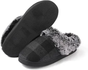 House Slippers for Woman Men, womens slippers on House Shoes Cozy Memory Foam Scuff plaid slippers with Fuzzy Faux Fur Comfortable Non-Slip Warm Fuzzy Checkered Slippers Indoor outdoor