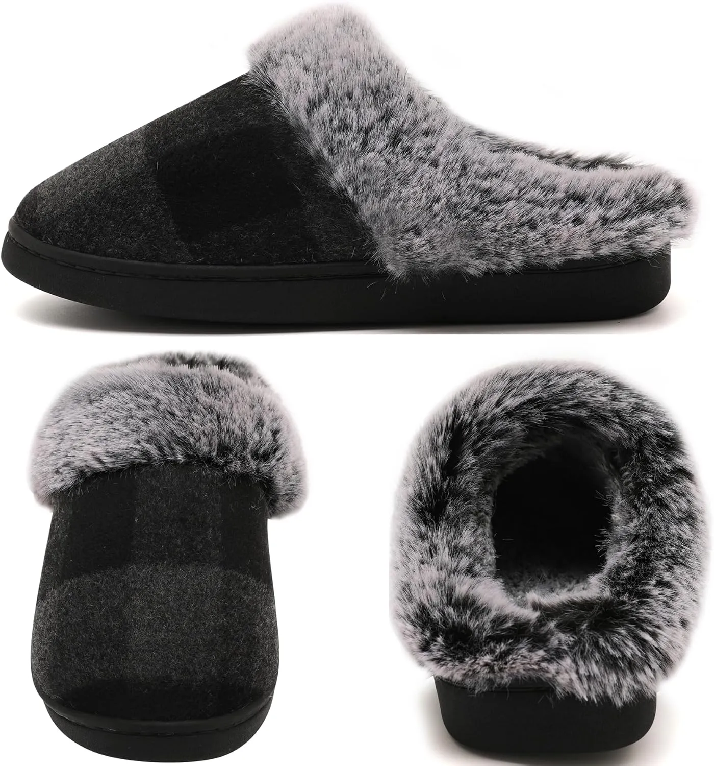 House Slippers for Woman Men, womens slippers on House Shoes Cozy Memory Foam Scuff plaid slippers with Fuzzy Faux Fur Comfortable Non-Slip Warm Fuzzy Checkered Slippers Indoor outdoor