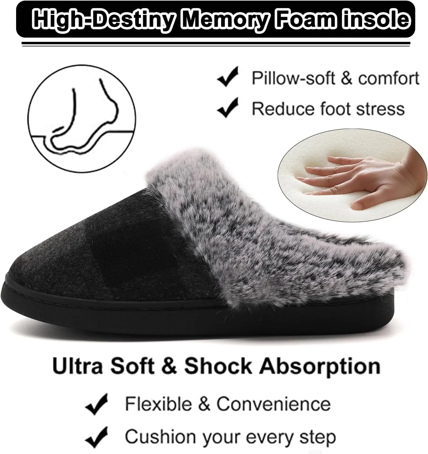House Slippers for Woman Men, womens slippers on House Shoes Cozy Memory Foam Scuff plaid slippers with Fuzzy Faux Fur Comfortable Non-Slip Warm Fuzzy Checkered Slippers Indoor outdoor